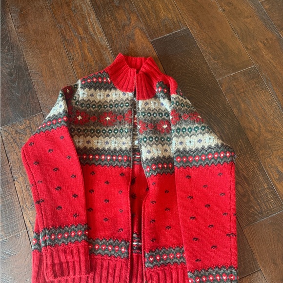 Ralph Lauren Red and Green Patterned Zip-Up Sweater - Picture 2 of 3